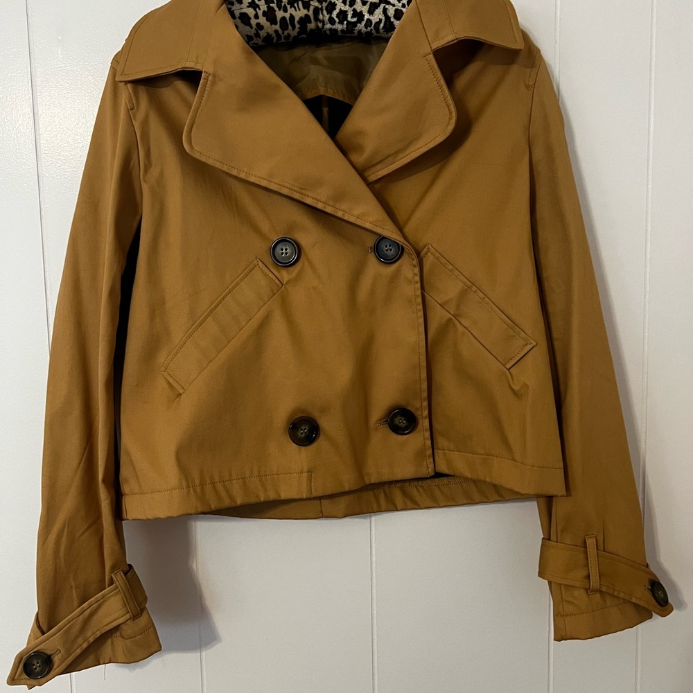 Women's Tan Double-Breasted Crop Jacket